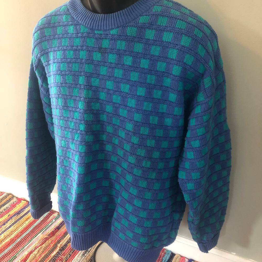 70s IZOD Ski Sweater Vintage Ugly Sweater Blue XL - Picture 2 of 5